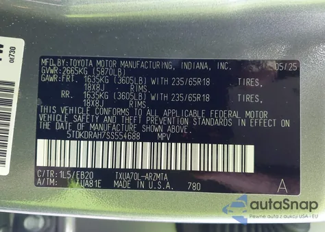 2025 Toyota Highlander Xle from USA, damaged, VIN 5TDKDRAH7SS554688